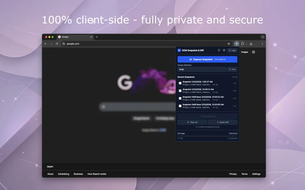 DOM Snapshot popup